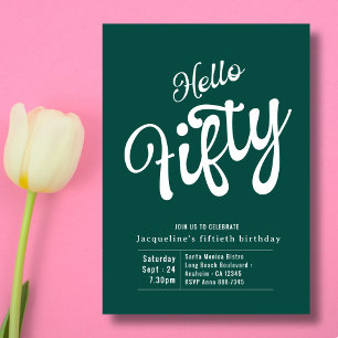 Fifty Green White Modern 50th Birthday Invitation