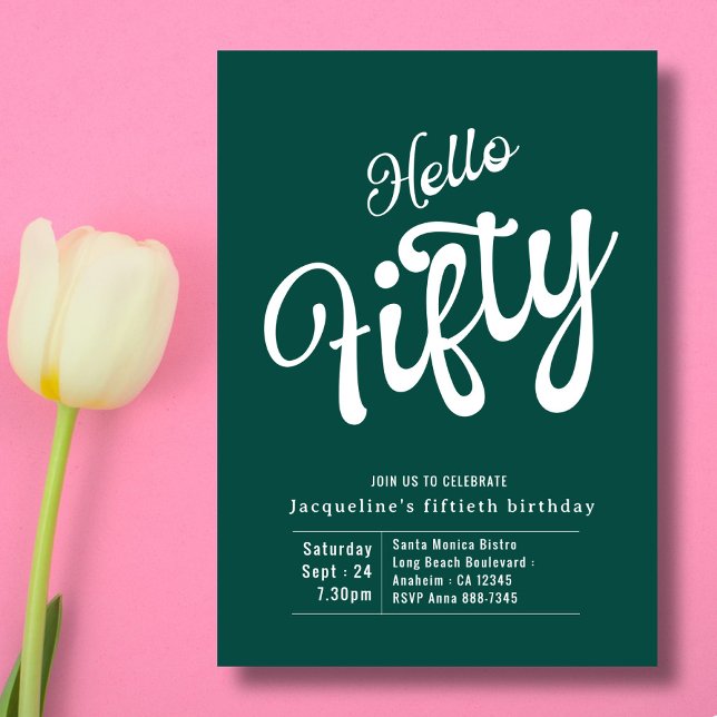 Fifty Green White Modern 50th Birthday Invitation (Creator Uploaded)