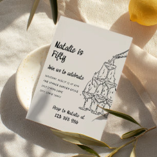 Fifty Illustrated Champagne Tower 50th Birthday Invitation