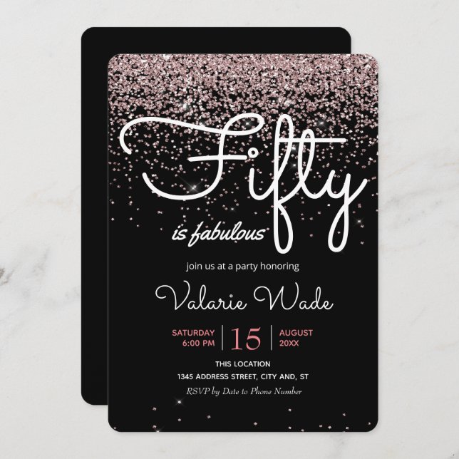 Fifty is Fabulous Pink Birthday party Invitation (Front/Back)
