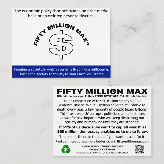 Fifty Million Max™ Information Card 3.5"x2.5" (L1) (Front/Back)