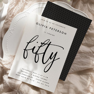 Fifty   Modern B&W 50th Birthday Party Typography Invitation