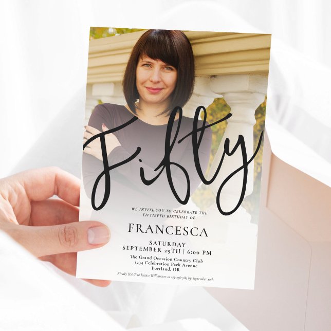 Fifty Modern Custom Photo Script 50th Birthday  Invitation (Creator Uploaded)