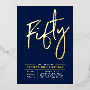 Fifty Modern Gold Navy 50th Birthday Party