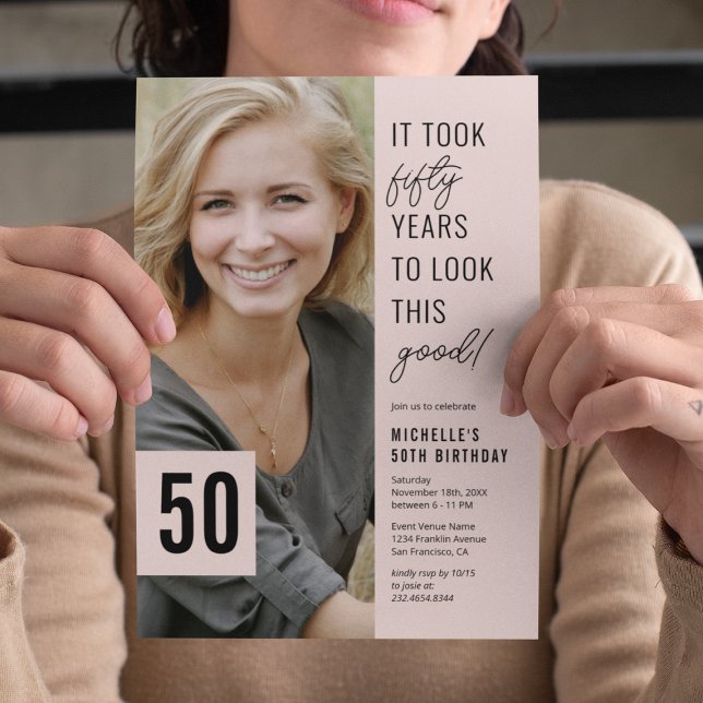 Fifty Modern Photo 50th Birthday Party Invitation (Creator Uploaded)