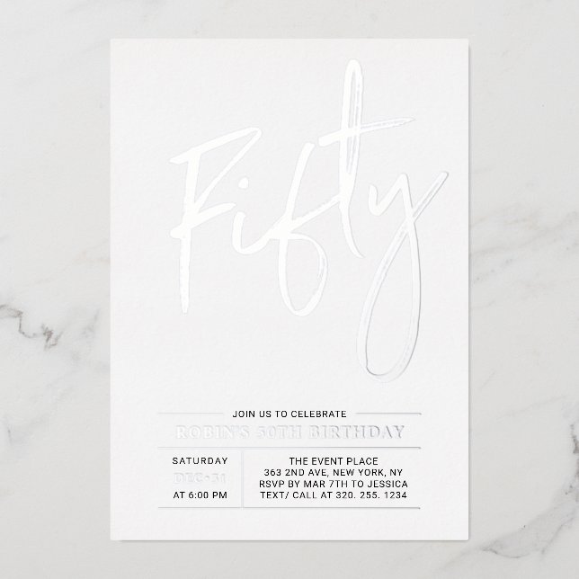 Fifty | Modern Silver 50th Birthday Party (Front)