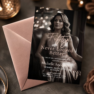 Fifty Never Looked Better Rose Gold Magazine Birth Invitation