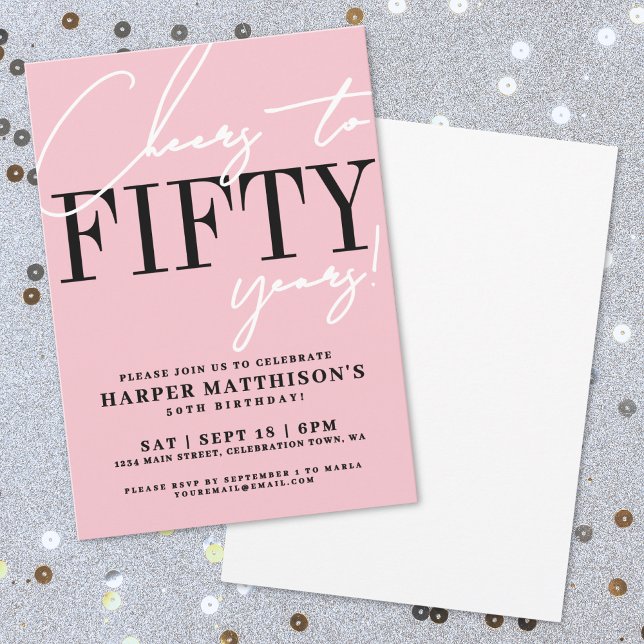 Fifty Pink 50th Birthday Party Invitation (Fifty Pink 50th Birthday Party Invitation)