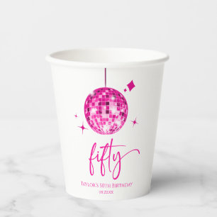 Fifty Pink Disco Ball 50th Birthday Party Paper Cups