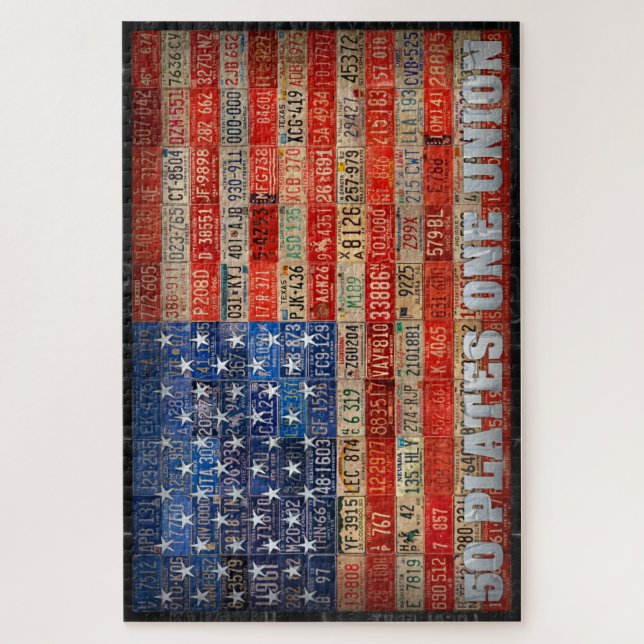 Fifty Plates One Union Flag License Plate Art Jigsaw Puzzle (Vertical)