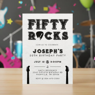 Fifty Rocks Guitar Pick 50th Birthday Party Invitation
