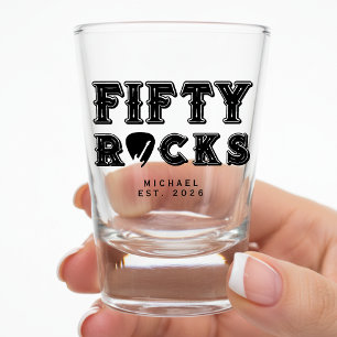 Fifty Rocks Guitar Pick 50th Birthday Party Shot Glass
