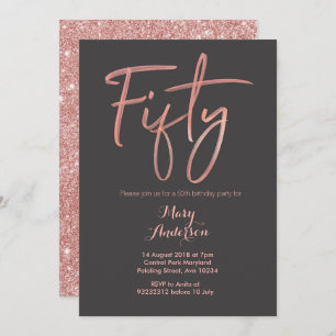 Fifty Rose Gold 50th Birthday Invitation