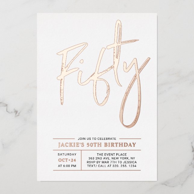 Fifty Rose gold Modern 50th Birthday Party (Front)