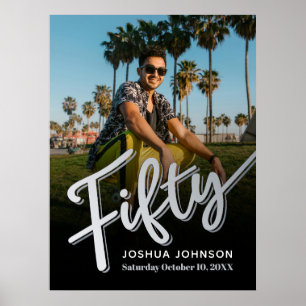 Fifty silver black photo 50th birthday  poster