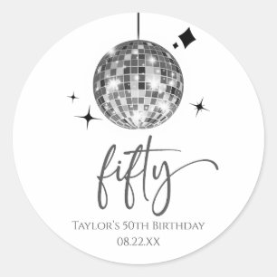 Fifty Silver Disco Ball 50th Birthday Party Classic Round Sticker