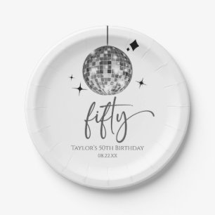 Fifty Silver Disco Ball 50th Birthday Party Paper Plate