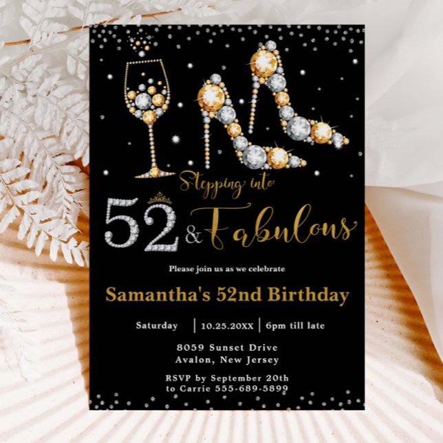 Fifty Two Fabulous High Heels Bubbly 52nd Birthday Invitation (Creator Uploaded)