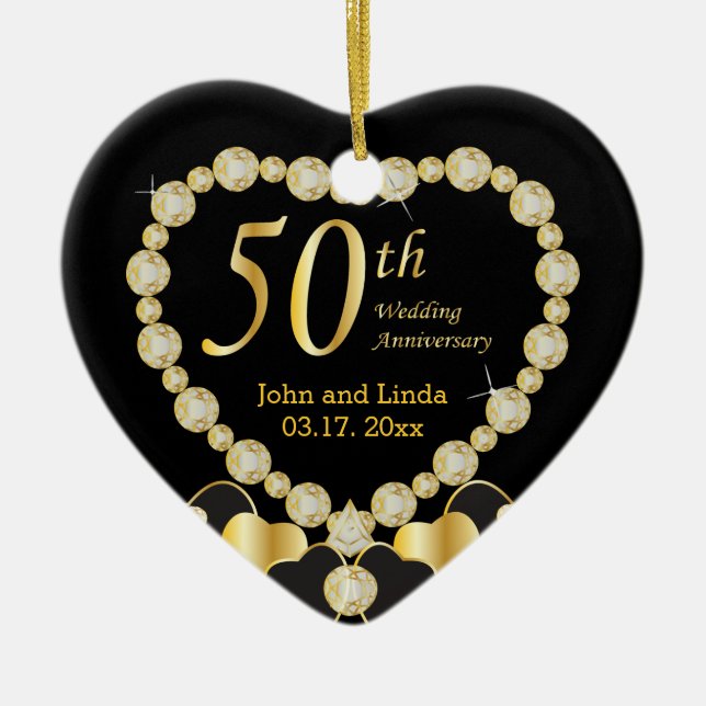 Fifty Wedding Anniversary Ceramic Tree Decoration (Front)