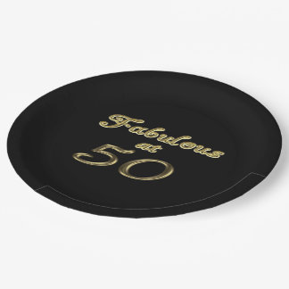 Fifty Years Fabulous at 50 Gold Typography Age 50 Paper Plate