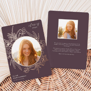 Fig Floral Foil Photo Graduation Announcement