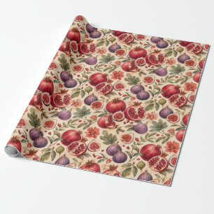 Fig Pomegranate Watercolor Fruit Pattern Gift Wrapping Paper
