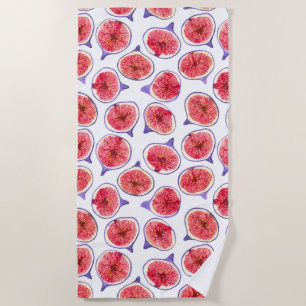 Fig slices watercolor beach towel
