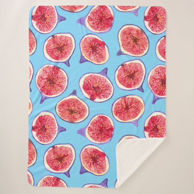 Fig slices watercolor pattern sherpa blanket (Front)