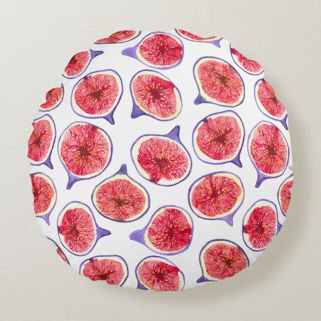 Fig slices watercolor round cushion (Front)