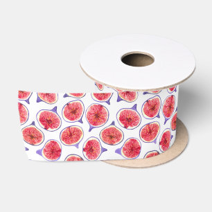 Fig slices watercolor satin ribbon