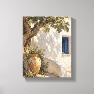 Fig Tree by a Whitewashed Wall Mediterranean Canva Canvas Print