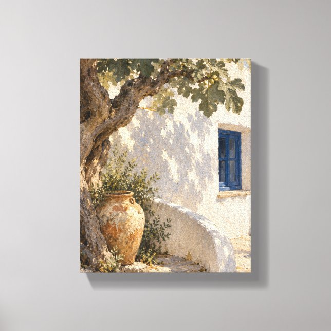 Fig Tree by a Whitewashed Wall Mediterranean Canva Canvas Print (Front)