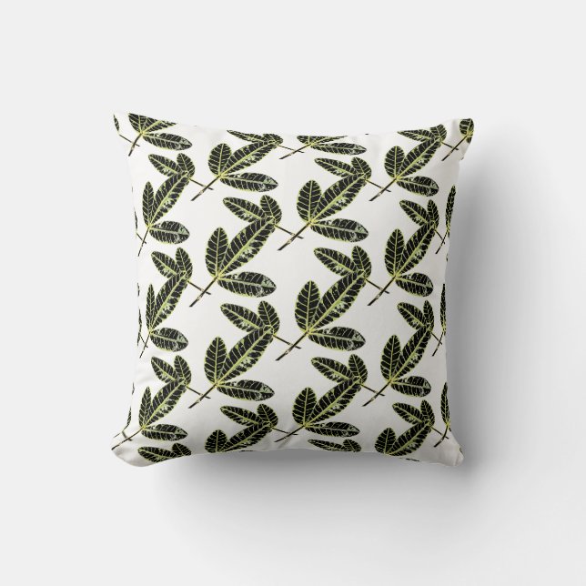 Fig Tree Leaf Pattern Throw Pillow Cushion (Front)