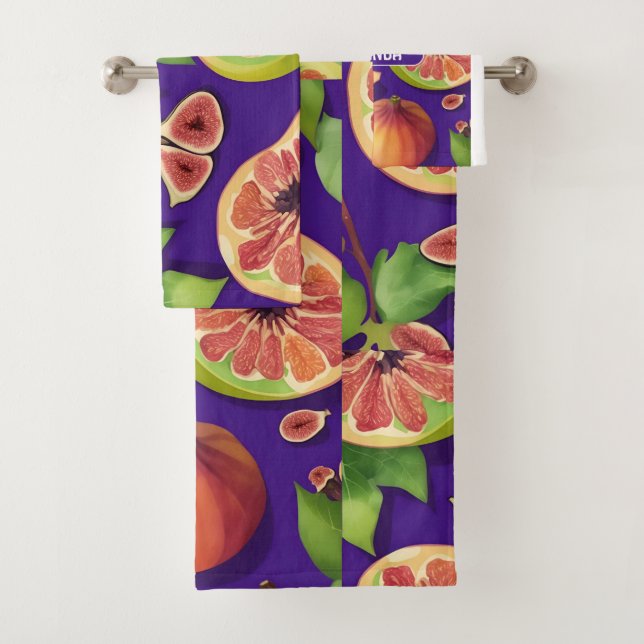 Fig Watercolor Colourful Personalised Pattern Bath Towel Set (Insitu)