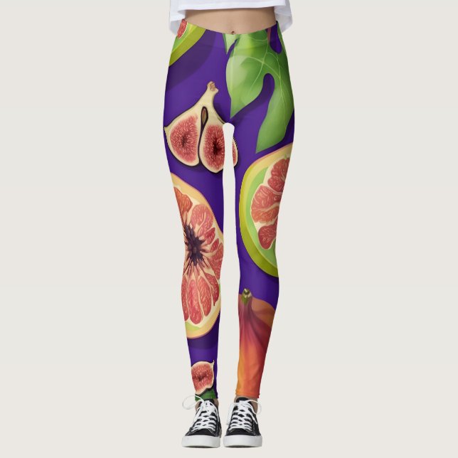 Fig Watercolor Colourful Personalised Pattern Leggings (Front)