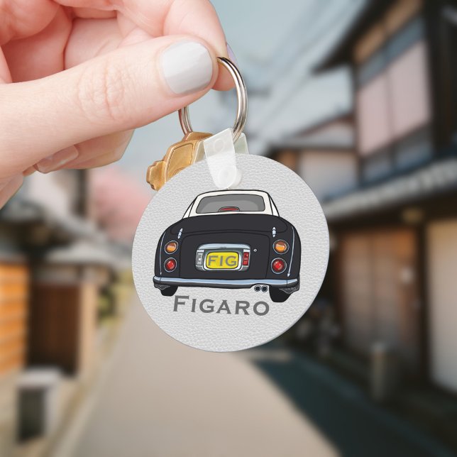 Figarations Cute Black Figaro Car Driver Name Key Ring (Add your name and initials to this cute black figaro car keychain.)