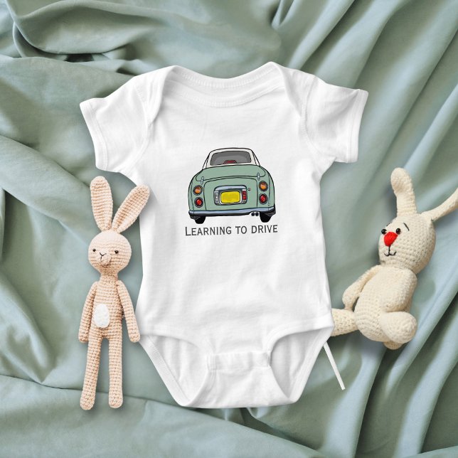 Figarations Cute Green Figaro Car Driver Name Baby Bodysuit (Cute green figaro car baby bodysuit just for your littlest driver)