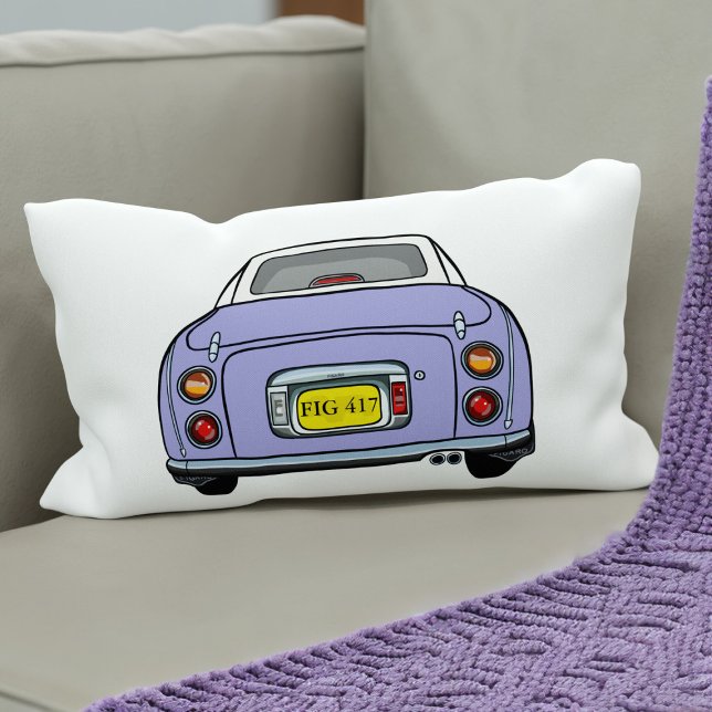 Figarations Cute Lilac Figaro Car Monogram White Lumbar Cushion (Cute lilac figaro car lumbar pillow. Add your car reg number (or initials) and your name on the back)