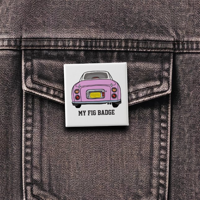 Figarations Cute Pink Figaro Car Name Button Badge (A fun figgy pin button badge to attach to you! Show off your love of pink figaro cars)