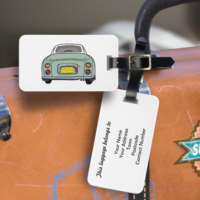 Figarations Emerald Green Figaro Car Luggage Tag (Fun green figgy luggage tag for your road trip adventures. Just add your address details)