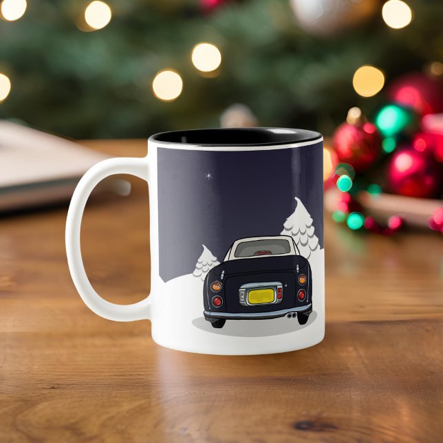 Figarations Figmas Holiday Black Figaro Car Two-Tone Coffee Mug (Happy Figmas! Add your name to this festive figaro mug)