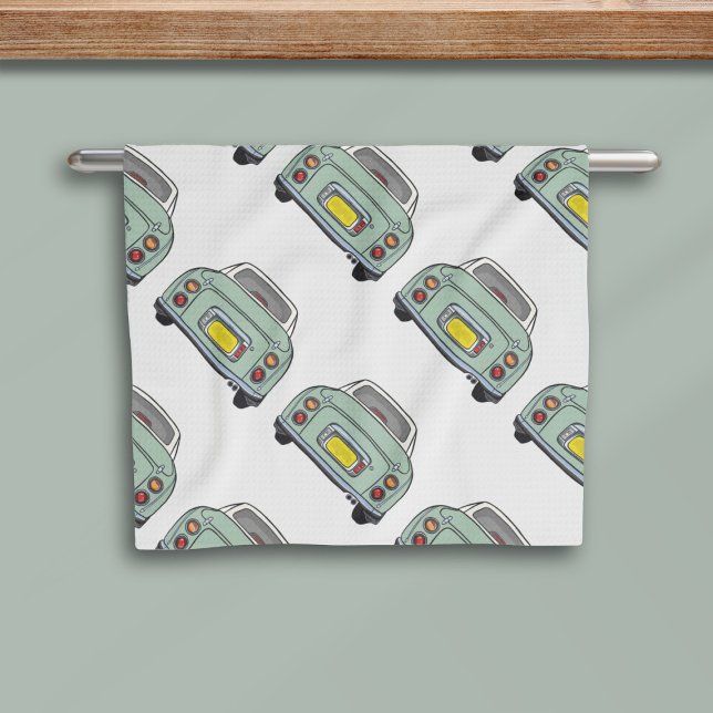 Figarations Green Figaro Car Pattern Kitchen Towel (Fun green figgy pattern kitchen towel just for you)