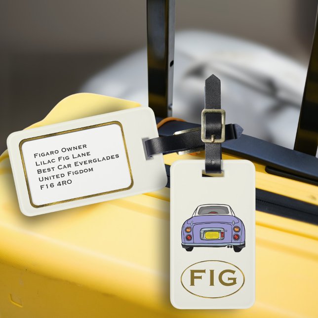 Figarations Monogram Lilac Figaro Car Luggage Tag (Fun lilac figgy luggage tag for your road trip adventures. Just add your address details and initial)