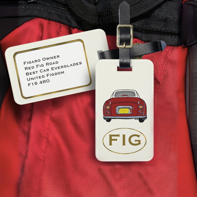 Figarations Monogram Red Figaro Car Luggage Tag (Fun red figgy luggage tag for your road trip adventures. Just add your address details)