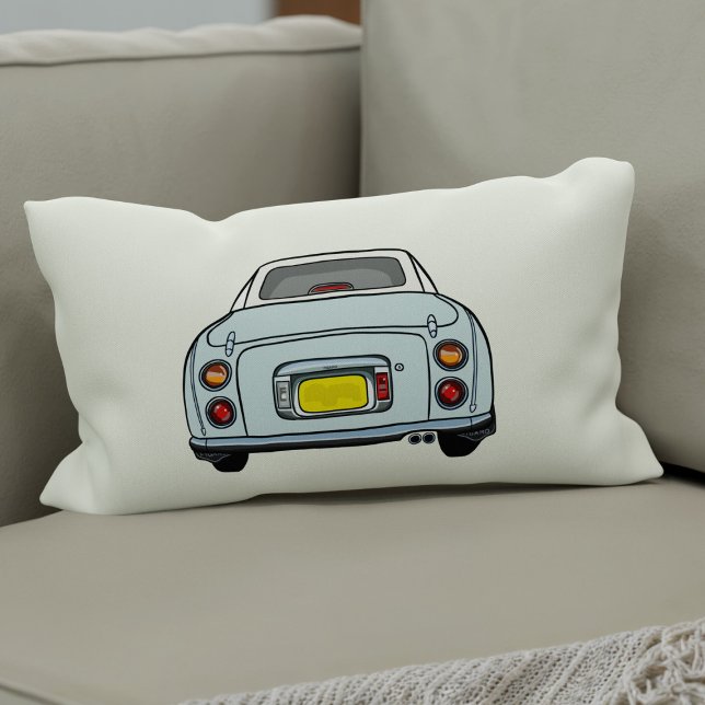 Figarations Pale Aqua Figaro Car Plaid Silhouette Lumbar Cushion (A fun blue figgy lumbar pillow for your car or home. You can easily change the background colour)