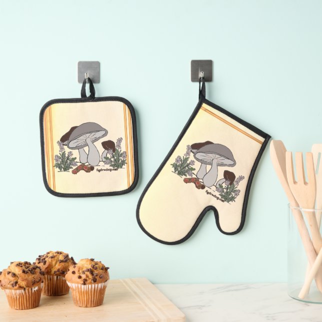 Figdewdrop caterpillar & mushroom gold pot holders oven mitt & pot holder set (Insitu(Hanging))