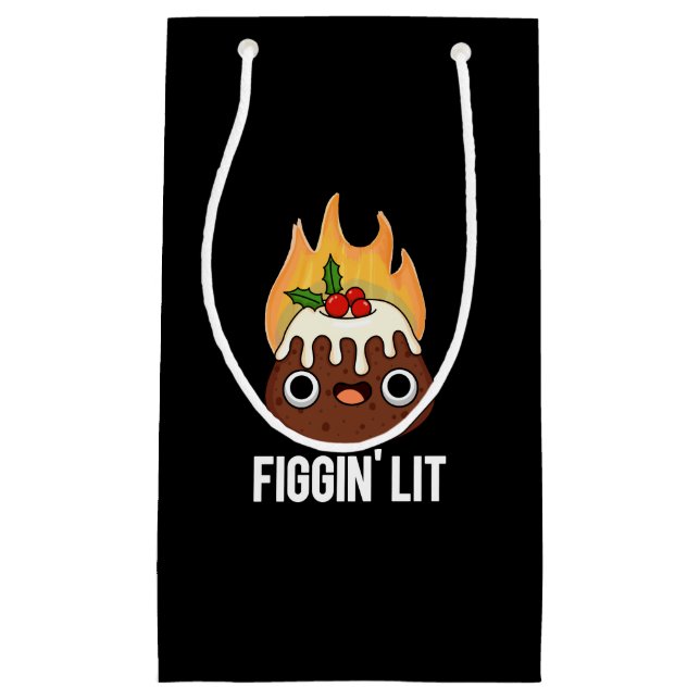 Figgin Lit Funny Figgy Pudding Pun Dark BG Small Gift Bag (Front)