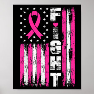 Fight American Flag Pink Ribbon Breast Cancer Awar Poster
