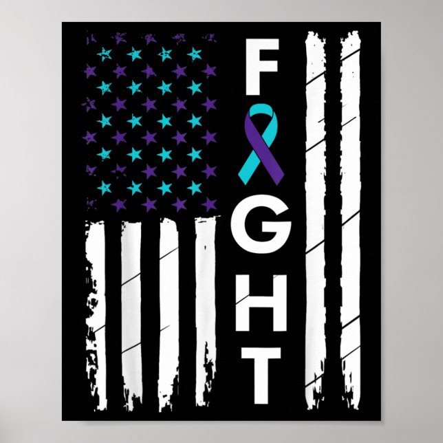 Fight American Flag Ribbon Suicide Prevention Awar Poster (Front)