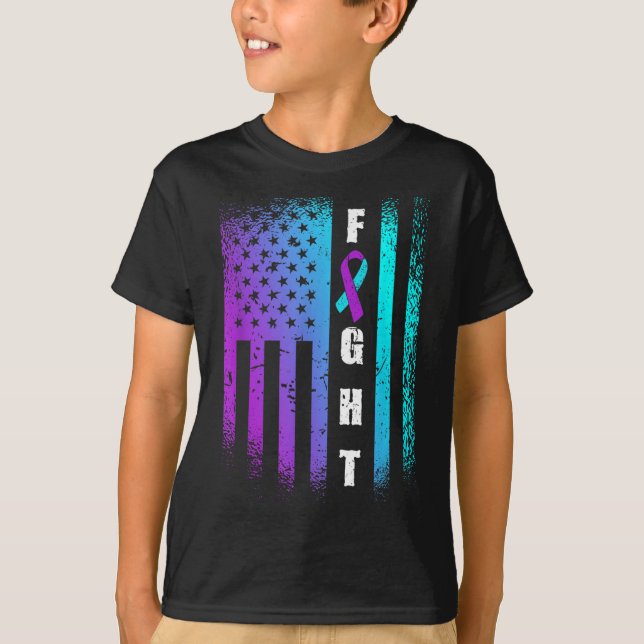 Fight American Flag Suicide Prevention Awareness  T-Shirt (Front)
